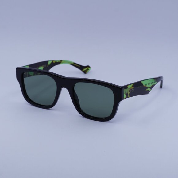 Gucci GG1427S 005 Sunglasses Black/Green Havana Square Frame, Green Lenses - Picture 5 of 11